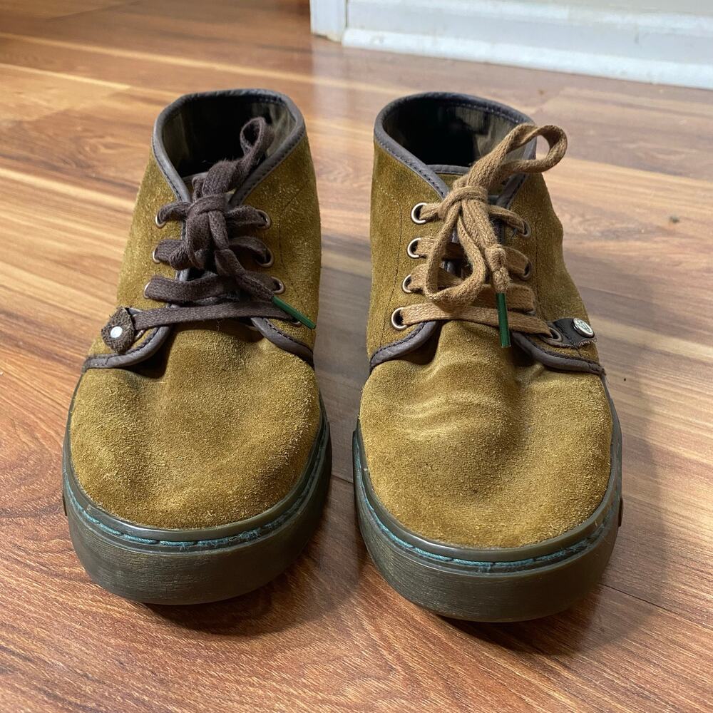 SATORISAN Yasuragi Suede Chukka Sneaker Laceup Boot Tan Green Mismatch Laces 10 - Picture 2 of 10